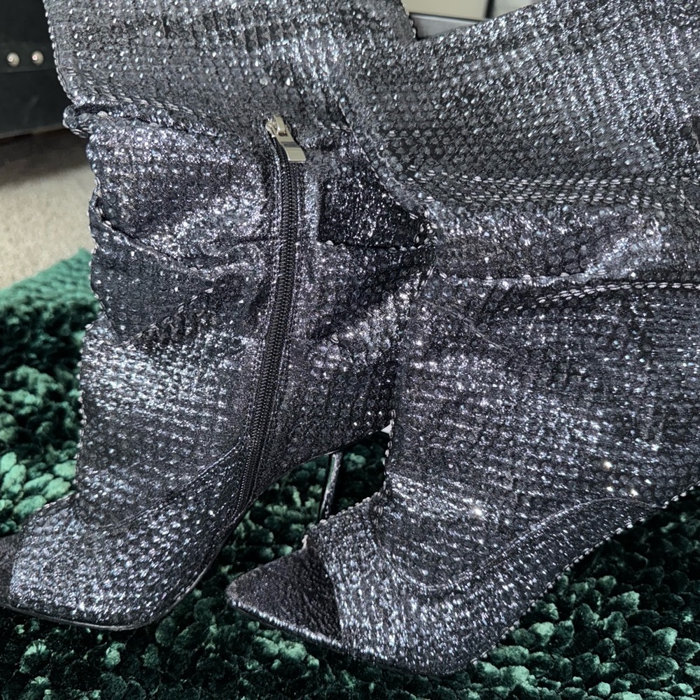 Shimmering Black Sequin Heeled Boots